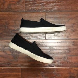 Call It Spring Black Satin Fabric Slip-On Sneakers